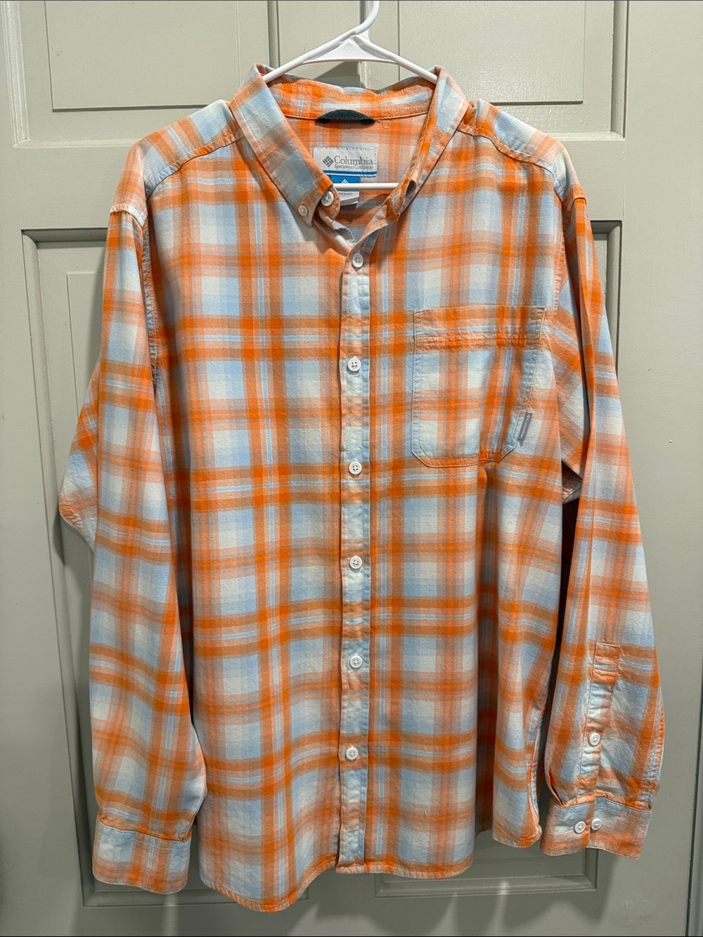 Columbia Men's Out and Back II Plaid Long-Sleeve Shirt Orange/Blue - Size L